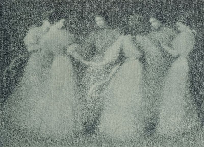 Fantasmas de señoras dibujadas bailando